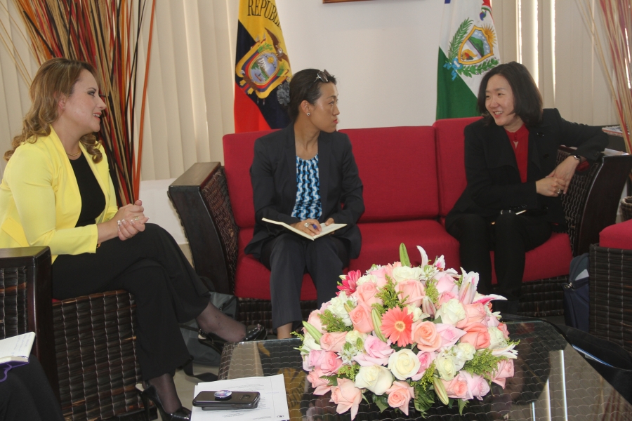 La prefecta subrogante de Imbabura, María Gabriela Jaramillo, en reunión con los delegados del PMA, para delinear planes de acción en favor de los sectores que requieren atención prioritaria.