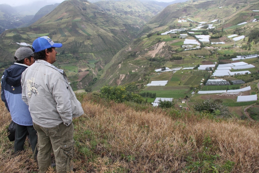 Beneficiarios del proyecto explican el proceso de siembra que siguen luego de la roturación de la cangahua, en el sector El Inca.